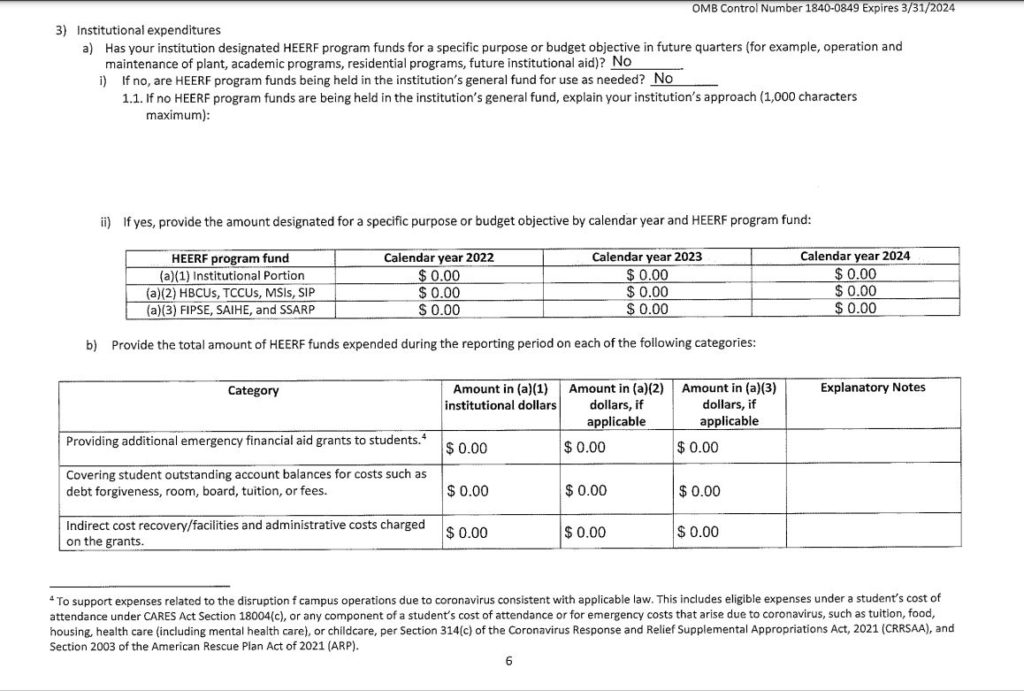 Quarterly Budget and Expenditure Reporting for HEERF I, II, and III